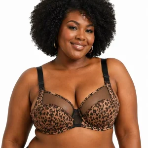 Plus Size Bra Eco friendly Knitted Thin Smooth Everyday Push up Lace Leopard Print Sexy Breathable With Underwire For Big Chest