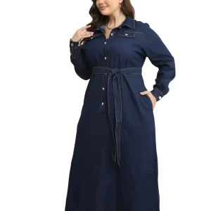 Plus Size Dress Winter Women’s Clothing Dress With Collar Washed Denim Dress OEM