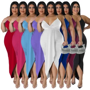 Plus Size Dress Women’s Solid Halter Dress Sexy Women Clothing Spring Dress L-4XL for Women Boutique