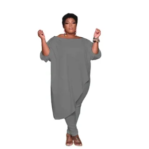 Plus Size Dress and Pants Set Fashionable Plus Size Pants Dress Set for Trendy Large Women 2 Piece Set