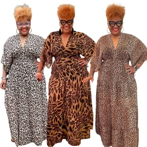 Plus Size Dresses Spring Fall Women’s Clothes Long Sleeve Fashion Leopard Printed Irregular Sexy Casual Dress Fat Women Clothing