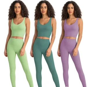 Plus Size Fitness Crop Top High Waist Yoga Pants Set No Front Line Fitness Sports Workout Active Wear Set Stretchy Gym Clothing