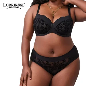Plus Size Flocked Underwire Bra Thin Cup Sexy Comfortable Full Figure Lingerie For Big Bust Women