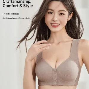 Plus Size Front Closure Women’s Bra Comfortable Push up Anti Sagging Wire Free Breathable Skin Friendly Everyday Bra