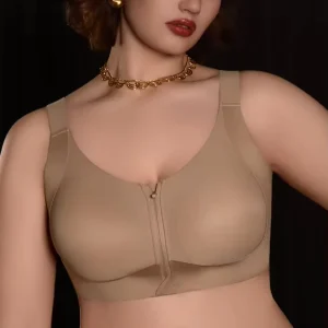 Plus Size Front Zip Bra for Women Seamless Wireless Push Up Bra Full Coverage Tummy Control Side Support Shaping Bra