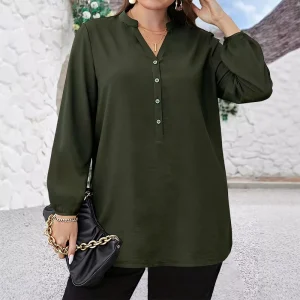 Plus-Size Lady Blouses Long Sleeve Elegant Shirt Button up Casual Top Loose Straight Fit Two Color 1XL-5XL
