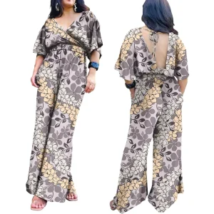 Plus Size Rompers Hawaii Style Floral Print Customized Jumpsuit Playsuits Polynesian Samoa Elegant Women’s One Pieces Rompers