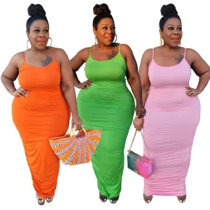 Plus Size Solid Autumn Summer Women’s Maxi Dresses Halter Neck Sleeveless A-Line Silhouette Eco-Friendly