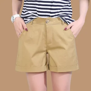 Plus Size Solid Color Short Pants Women’s Fashion Casual High Waist Summer Loose Short Trousers