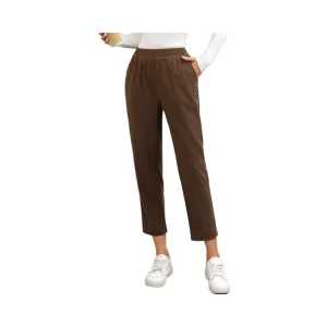 Plus Size Teenagers Women’s High Waist Straight Casual Pants Waffle Texture Fabric Elastic 100% Polyester Loose Fit Full Aiyiwei