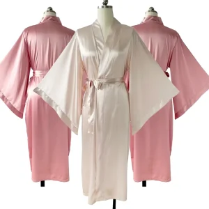 Plus Size Wide Sleeves Robe Bride Silk Satin V-neck Kimono Bridal Robes Long Women’s Sleepwear Gowns
