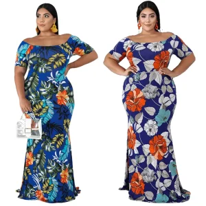 Plus Size Women Clothing 4xl 5xl Floral Layered Off Shoulder Plus Size Women’s Dresses
