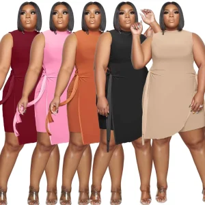 Plus Size Women Clothing Crew Neck Lace-up Casual Plus Size Women’s Sets