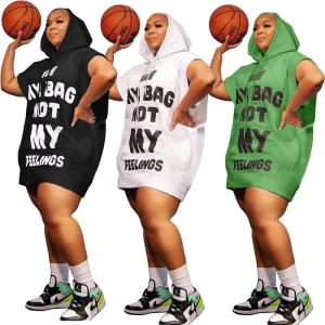Plus Size Women Clothing Solid Color Letter Printed Custom Sweatshirts Plus Size Women’s Hoodie Dress