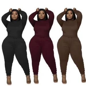 Plus Size Women Fall Clothing Fashion Women’s Solid Color Large Size Long Sleeve Casual Set