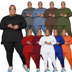 Plus Size Women Fall Clothing Solid Color Comfortable Fabric High Elasticity Home Set