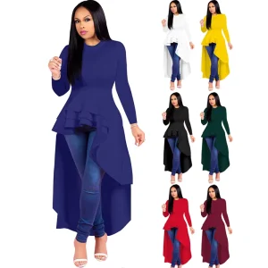 Plus Size Women Summer Clothing Solid Color Ruffles Dress Loose Irregular Skirt Casual T Shirt Dresses