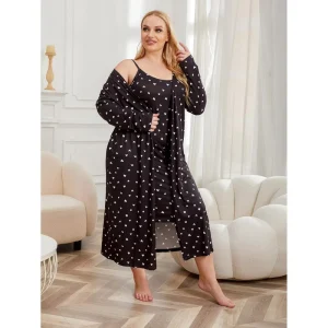 Plus Size Women’s 2 Piece Robe & Nightgown Set Heart Print Cool Soft Loungewear Sleepwear Fits 200lbs Curvy Ladies