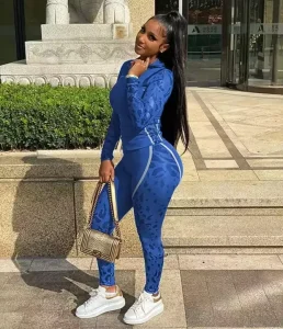 Plus Size Women’s Activewear Fitness Exercise Two Piece Camo Suit Top Leggings Patchwork 2 Piece Set