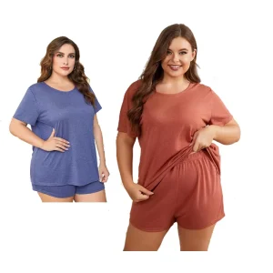 Plus Size Women’s Casual Clothes Shorts Sleeve Summer Pajamas for Women Set Short Pants 2 Pieces Set Fat Women’s Sleepwear