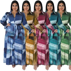 Plus Size Women’s Clothing Autumn New Shirt Collar Open Chest Dress
