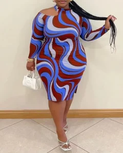 Plus Size Women’s Clothing Knitted Graphic Printing Slim Fit Comfortable Hip Hugging Dress