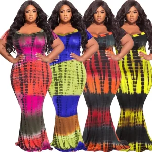 Plus Size Women’s Clothing Print Long Floor Dress