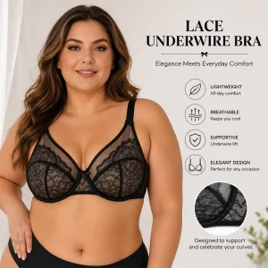 Plus Size Women’s Deep V Lace Underwire Bra Plunge Push up Sheer Mesh Unlined for Daily Wear and Special Occasion OEM ODM