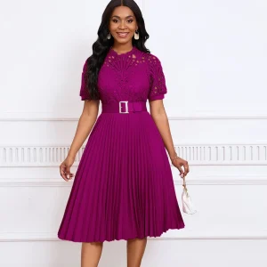 Plus Size Women’s Elegant Chiffon Long Sleeve Casual Dress