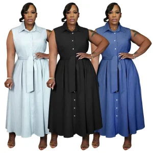 Plus Size Women’s Elegant Fashion Sleeveless Waist Shirt Dress