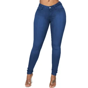 Plus Size Women’s High Waist Skinny Mom Jeans Denim Pencil Pants Breathable Eco-Friendly Spandex Cotton