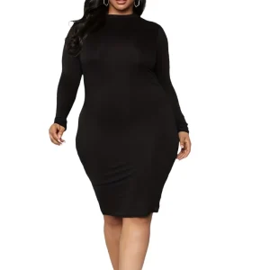 Plus Size Women’s Knitted Solid Color Slim Fit Comfortable Hip Hugging Dress