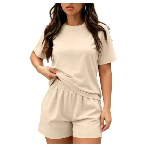 Plus Size Women’s Loungewear Set Breathable Short Sleeve T Shirt and Loose Shorts 2 Piece Outfit for Home Casual Wear