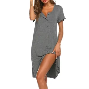 Plus Size Women’s Nightshirt Short Sleeve Button Down Nightgown V Neck Sleepwear Pajama Dress Custom Maternity Dresses