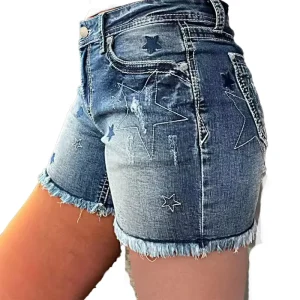 Plus Size Women’s Skinny Straight Mid Waist Denim Short Jeans Summer Distressed Casual Pants Spandex Cotton In Stock