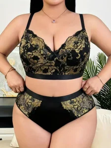 Plus Size Women’s Underwear Intimates Lace Floral Crop Top Lingerie Set for Women Sexy Breathable Two Piece Underwear