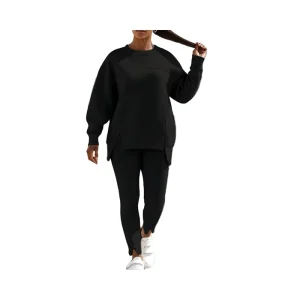 Plus Size Women’s Winter Breathable Solid Color Casual Sports Oversized Two-Piece Set with Front Logo