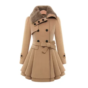 Plus Size Women’s Woolen Coat Long Double Breasted Woolen Coat Windbreaker Women Coats for Ladies