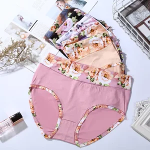 Plus-size Breathable Russian-style Solid-color Floral Print Sexy High-Rise Knitted Panties for Mature Women XL