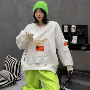 Plus-size Fleece-lined Thickened Compound Sweatshirt Women’s Autumn/Winter New Design Niche Warm Pocket