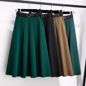 Plus-size Women’s A-line Skirt with Slimming Effect Drapey Belt Polyester Fiber Spring Summer Suitable for Slightly Plump Women