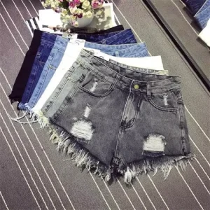 Plus size Women’s Casual Denim Shorts Loose Figure flattering Wide leg High waisted Ripped A line Beltperfect for Curvy Girls