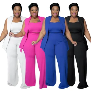 Plus-size women’s clothing in solid colors slim-fit plus-size women’s clothing European and American style summer three-piece