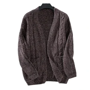 Pocket Knitted Solid Cardigan Women’s Autumn Winter Casual Breathable Crew Neck Long Sleeved European American