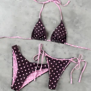 Polka Dot Triangle Bikini Set Women Halter Tie Side Swimsuit Retro Y2K Beachwear