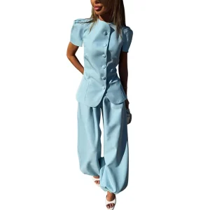 Polyester Cotton European American Women’s Solid Suit New Fashion Elegant Design Sense Jacket Top High Waist Casual Long