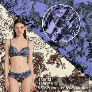 Polyester Fabric 145g With Gold Foil Print Stamping Bra And Panty For Women Breathable Intimate Apparel Material