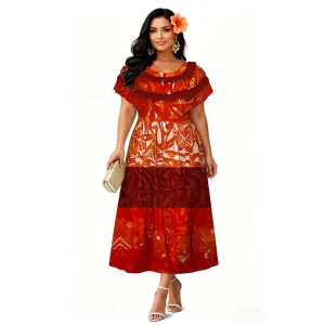 Polynesian Elei Tribal Design Custom Eco-Friendly Personality Fashion Trendy Casual Women’s Ruffle Neck Dress