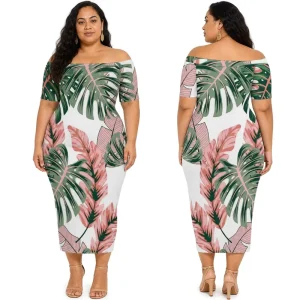 Polynesian Plus Size Women’s Dress Design Fitted Sexy Island Hawaiian Style Off the Shoulder Women’s Bodycon Long Dress