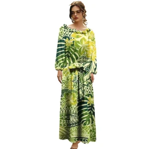 Polynesian Print Women’s Dress Floral Samoa Logo Pattern Evening Party Dress Samoa Puletasi Dress